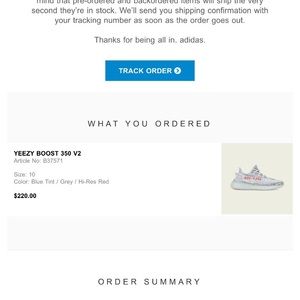 YEEZY BOOST 350 V2 BLUE TINT ORDER CONFIRMED KANYE